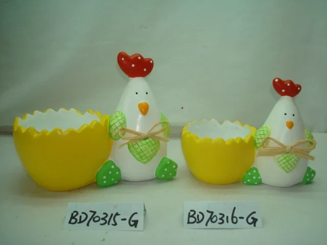 Original representative commercial visual for New Designed Easter Handmade Cute Decorative Ceramic Chickens and Roosters Pot for Garden Decor.