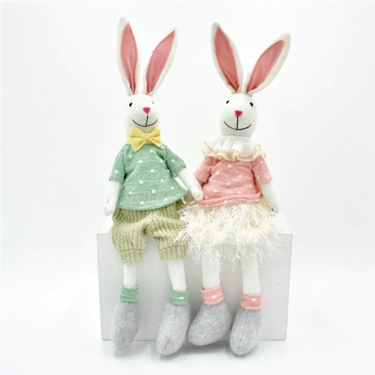 Original representative commercial visual for Custom Easter Decoration Rabbit Home Party Bunny Couple Ornament Holiday Gifts Figure Stuffed Bunny for Home Decor.