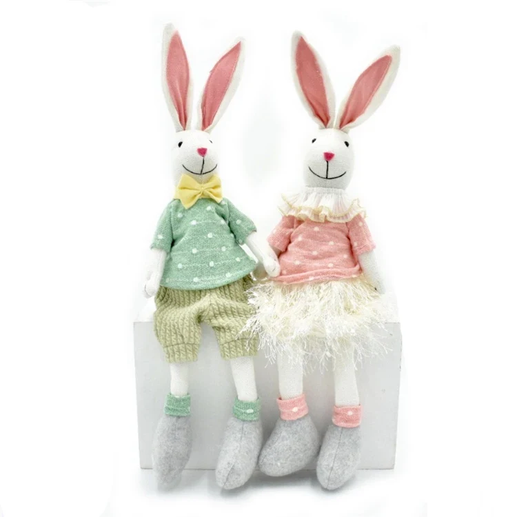 Original representative commercial visual for Custom Easter Decoration Rabbit Home Party Bunny Couple Ornament Holiday Gifts Figure Stuffed Bunny for Home Decor.